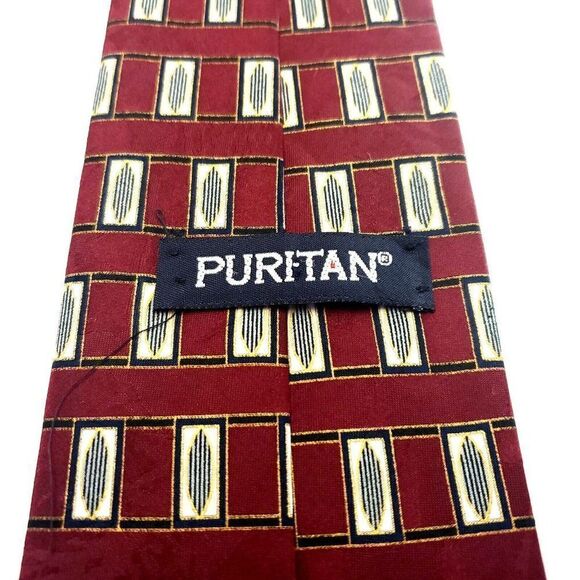 Puritan Red Silk Tie Woven Wide Short Geometric - Picture 4 of 6